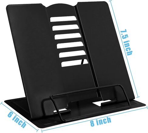 Metal Book Stand for Reading, Adjustable Cookbook Documents Stand and Textbook Holder for Desk, Perfect for School Kitchen Counter Office（Black） in Saudi Arabia