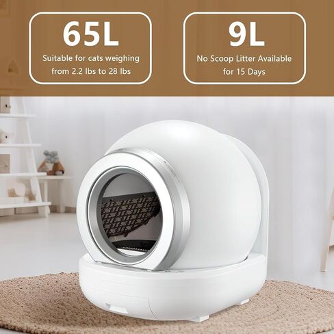 صندوق فضلات القطط للتنظيف الذاتي، صندوق فضلات القطط الأوتوماتيكي ذو سعة كبيرة للقطط المتعددة، التحكم في التطبيق/ضوضاء منخفضة/أمان/تصميم إزالة الرائحة مع صندوق سلم و2 أكياس قمامة in Kuwait