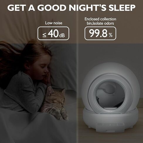 صندوق فضلات القطط للتنظيف الذاتي، صندوق فضلات القطط الأوتوماتيكي ذو سعة كبيرة للقطط المتعددة، التحكم في التطبيق/ضوضاء منخفضة/أمان/تصميم إزالة الرائحة مع صندوق سلم و2 أكياس قمامة in Kuwait