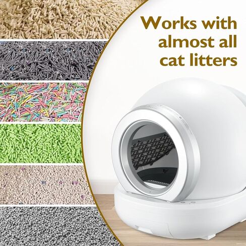 صندوق فضلات القطط للتنظيف الذاتي، صندوق فضلات القطط الأوتوماتيكي ذو سعة كبيرة للقطط المتعددة، التحكم في التطبيق/ضوضاء منخفضة/أمان/تصميم إزالة الرائحة مع صندوق سلم و2 أكياس قمامة in Kuwait