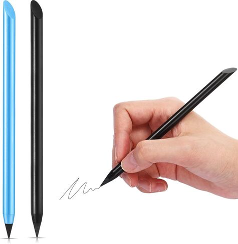 2 Pieces Metal Inkless Pen Inkless Erasable Pencil Metallic Pencil Aluminum Pencil for Writing, Drawing, Drafting, Home Office School Supplies (Black and Silver) in Saudi Arabia