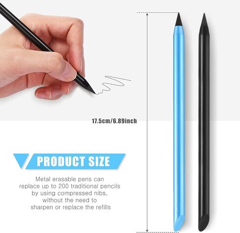 2 Pieces Metal Inkless Pen Inkless Erasable Pencil Metallic Pencil Aluminum Pencil for Writing, Drawing, Drafting, Home Office School Supplies (Black and Silver) in Saudi Arabia