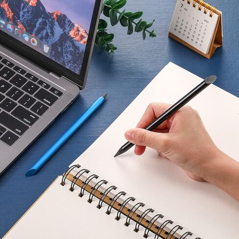 2 Pieces Metal Inkless Pen Inkless Erasable Pencil Metallic Pencil Aluminum Pencil for Writing, Drawing, Drafting, Home Office School Supplies (Black and Silver) in Saudi Arabia