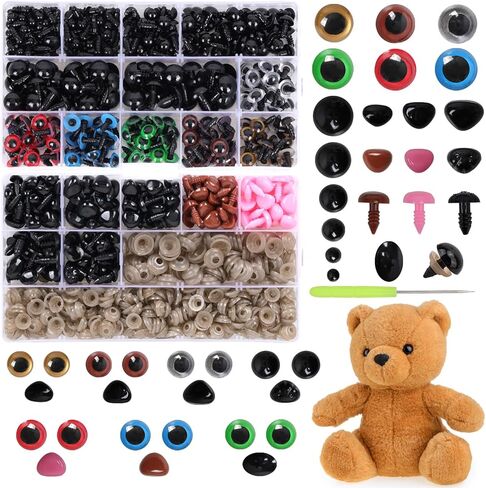 915 قطعة من عيون وأنوف بلاستيكية آمنة مع غسالات، عيون وأنوف دمية حرفية ملونة للأميجورومي وحيوانات الكروشيه والدمى والحيوانات المحشوة والدب تيدي in Kuwait