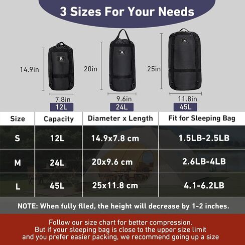 MOPHOEXII Compression Sack,12L/24L/45L Compression Stuff Sack,Water Resistant Compression Bag Lightweight Nylon Compression Sack-Space Saving Gear for Camping, Hiking-45L in Saudi Arabia