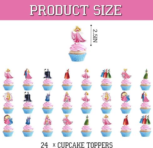 لوازم حفلات الأميرة أورورا، 25 قطعة من ديكورات حفلات الأميرة أورورا، موضوع الجمال النائم، حفلة عيد ميلاد سعيد، تزيين الكيك للأطفال in Kuwait