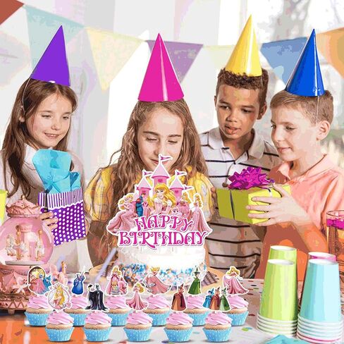 لوازم حفلات الأميرة أورورا، 25 قطعة من ديكورات حفلات الأميرة أورورا، موضوع الجمال النائم، حفلة عيد ميلاد سعيد، تزيين الكيك للأطفال in Kuwait