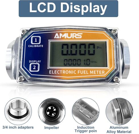 3/4 inch Turbine Flow Meter LCD Digital Display Flowmeter with NPT Counter Detachable Adaptor Flowmeters for Measuring Diesel Kerosene Gasoline Flows in Saudi Arabia