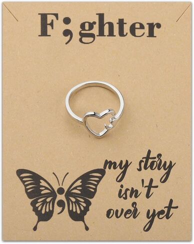 HOLLP My Story isn't Over Yet Semicolon Ring Suicide Awareness Gift Warrior Fighter Semicolon Jewelry Self Harm Awareness Suicide Survivor Gift With Card in Saudi Arabia