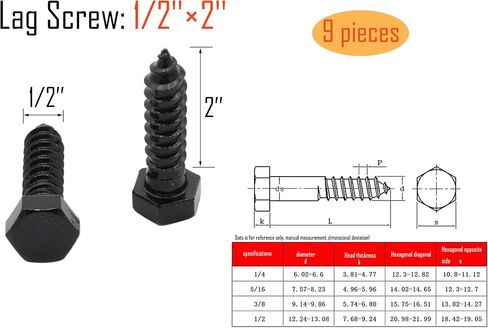 LBY 9pcs 1/2" x 2" Lag Screws, Hex Head Lag Screws Bolts, Wood Screws, 304 Stainless Steel, (Black) in Saudi Arabia