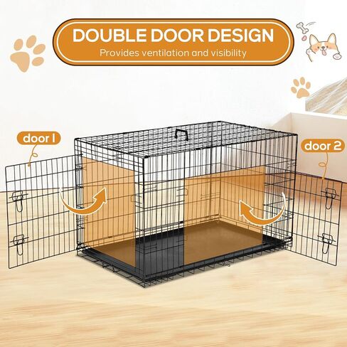 Dog Crate, 42 Inch Large Wire Kennel with Divider Panel, Metal Cages with Double Door, Leak-Proof Pan Tray, Folding Portable for Indoor Outdoor Travel in Saudi Arabia