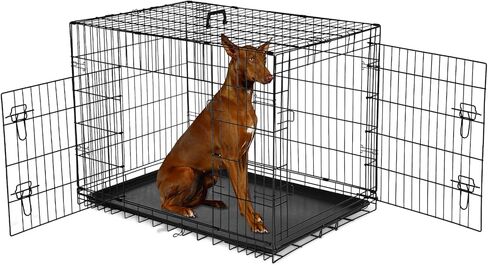 Dog Crate, 42 Inch Large Wire Kennel with Divider Panel, Metal Cages with Double Door, Leak-Proof Pan Tray, Folding Portable for Indoor Outdoor Travel in Saudi Arabia
