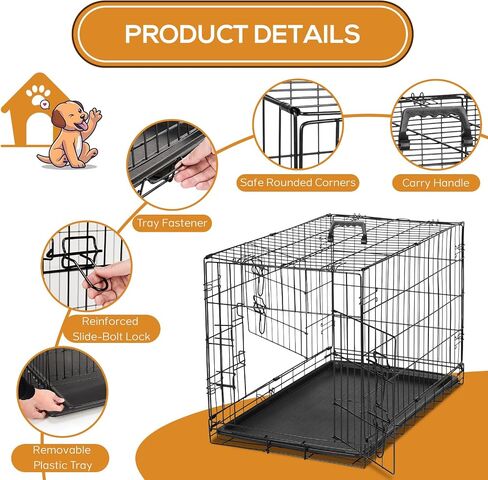 Dog Crate, 42 Inch Large Wire Kennel with Divider Panel, Metal Cages with Double Door, Leak-Proof Pan Tray, Folding Portable for Indoor Outdoor Travel in Saudi Arabia