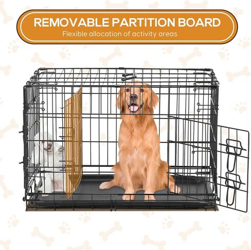 Dog Crate, 42 Inch Large Wire Kennel with Divider Panel, Metal Cages with Double Door, Leak-Proof Pan Tray, Folding Portable for Indoor Outdoor Travel in Saudi Arabia