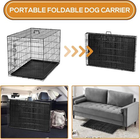 Dog Crate, 42 Inch Large Wire Kennel with Divider Panel, Metal Cages with Double Door, Leak-Proof Pan Tray, Folding Portable for Indoor Outdoor Travel in Saudi Arabia