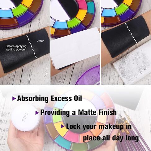 مجموعة طلاء الوجه من BOBISUKA - لوحة ألوان كبيرة مكونة من 24 لونًا أبيض وأسود نيون للوجه والجسم تعتمد على الزيت + مسحوق إعداد + 10 قطع مجموعة فرش أرجوانية للفنانين لحفلات الهالوين التنكرية ومكياج SFX in Kuwait