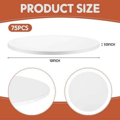 Uiifan 75 Pack Cake Boards Drum 1/2 Inches Thick Cake Drums Rounds Cardboard Base White Sturdy Cake Corrugated Cardboard for Heavy or Multi Layer Cakes, Pastry, Display(12 x 12 Inch) in Saudi Arabia