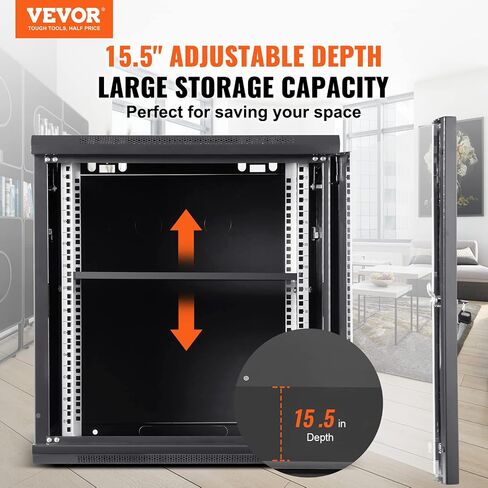 VEVOR 6U Wall Mount Network Server Cabinet, 15.5'' Deep, Server Rack Cabinet Enclosure, 200 lbs Max. Ground-Mounted Load Capacity, with Locking Glass Door Side Panels, for IT Equipment, A/V Devices in Saudi Arabia