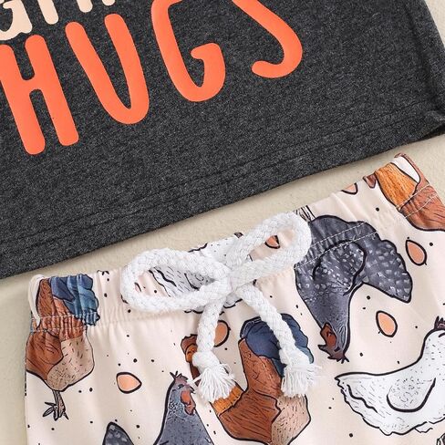 ZJLJAYCHOU Toddler Baby Boy Farm Clothes Short Sleeve Chicken Nugs&Mama Hugs Tshirt Chick Print Shorts Set 2pc Summer Clothes in Saudi Arabia