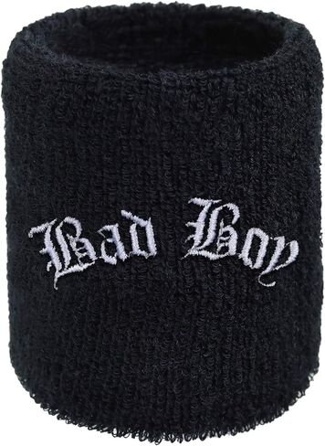 Bad Boy Sweat Band for Wrist - Embroidered Sweat Absorbent Wrist Band for Men - Black Terrycloth Arm Band for Training Tennis Volleyball Basketball Workout - Gift for Sports Lovers in Saudi Arabia