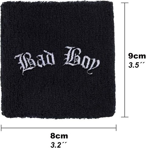 Bad Boy Sweat Band for Wrist - Embroidered Sweat Absorbent Wrist Band for Men - Black Terrycloth Arm Band for Training Tennis Volleyball Basketball Workout - Gift for Sports Lovers in Saudi Arabia