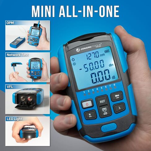 مقياس طاقة بصري صغير FPM-50S من Jonard Tools - أداة 3 في 1، OPM (-50 إلى +26dBm)، VFL، اختبار شبكة RJ45، نطاق 800-1650 نانومتر، محولات FC وLC in Kuwait