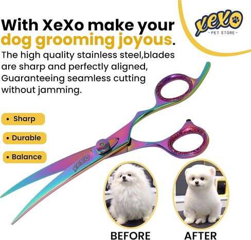 XEXO Curved Dog Grooming Scissors - Professional Dog Grooming Scissors - Comfortable Grip and High-Grade Stainless Steel Screw - 7.5" Inch Stainless Steel Curved Shears in Saudi Arabia