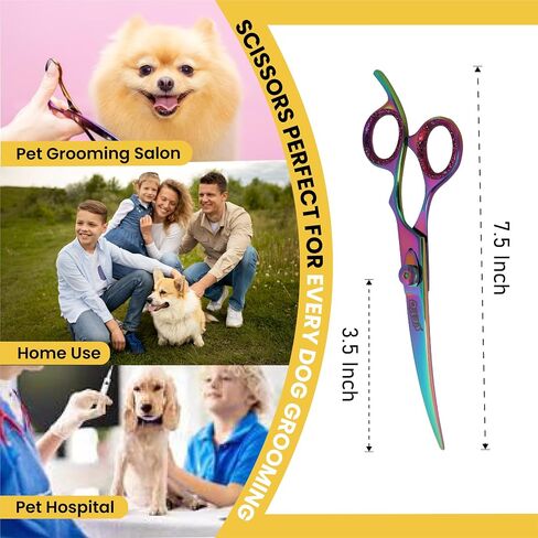 XEXO Curved Dog Grooming Scissors - Professional Dog Grooming Scissors - Comfortable Grip and High-Grade Stainless Steel Screw - 7.5" Inch Stainless Steel Curved Shears in Saudi Arabia