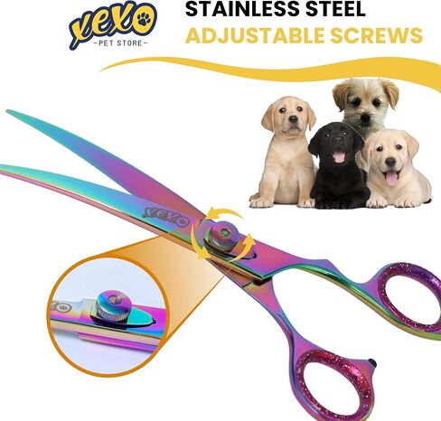 XEXO Curved Dog Grooming Scissors - Professional Dog Grooming Scissors - Comfortable Grip and High-Grade Stainless Steel Screw - 7.5" Inch Stainless Steel Curved Shears in Saudi Arabia