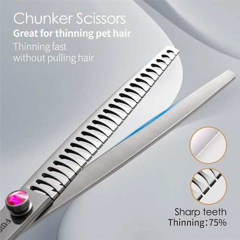 Chunkers Dog Grooming Scissors 7.0 in Professional Thinning Shears for Dogs Pet Grooming Scissors Chunkers Shears Dog Grooming Japan 440C 70% Thinning Rate 18 Teeth(7.0'',Chunkers) in Kuwait