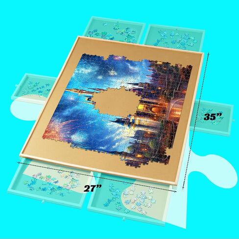 MOCOWAY 1500 Piece Wooden Puzzle Table Rotating Puzzle Board with 6 Drawers and Cover Portable Spinning Jigsaw Puzzle Board Holiday Birthday Gift for Boys Girls Friends Family, 36.6" x28.2.1" in Saudi Arabia