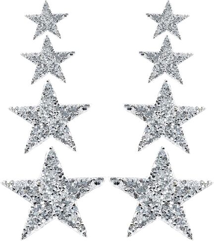 JKJF واضح حجر الراين ستار بقع يزين بقع زينة الملابس التصحيح للجينز والسترات أكياس حقائب الظهر القبعات الأحذية الملابس الزينة DIY Artcrafts الفضة 8 قطع 4 سم 6 سم 8 سم 11 سم in Kuwait