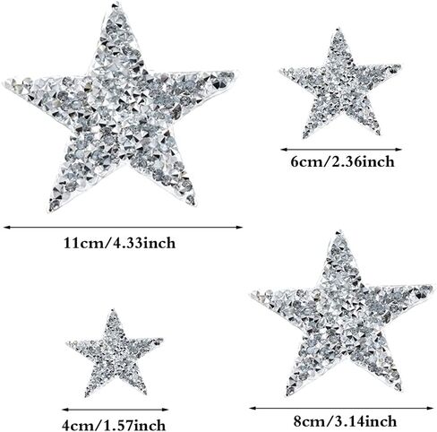 JKJF واضح حجر الراين ستار بقع يزين بقع زينة الملابس التصحيح للجينز والسترات أكياس حقائب الظهر القبعات الأحذية الملابس الزينة DIY Artcrafts الفضة 8 قطع 4 سم 6 سم 8 سم 11 سم in Kuwait