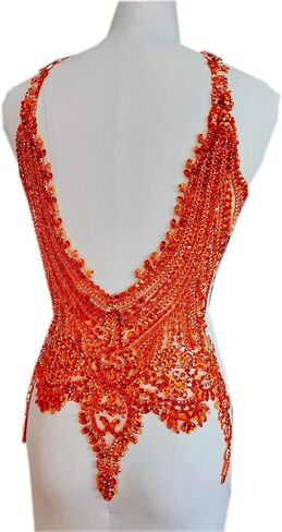 Handmade 16 colour rhinestones lace bodice applique sew on beads sequins trimming patches for dress clothing accessories (Black) in Saudi Arabia