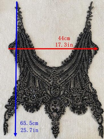 Handmade 16 colour rhinestones lace bodice applique sew on beads sequins trimming patches for dress clothing accessories (Black) in Saudi Arabia