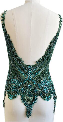 Handmade 16 colour rhinestones lace bodice applique sew on beads sequins trimming patches for dress clothing accessories (Black) in Saudi Arabia