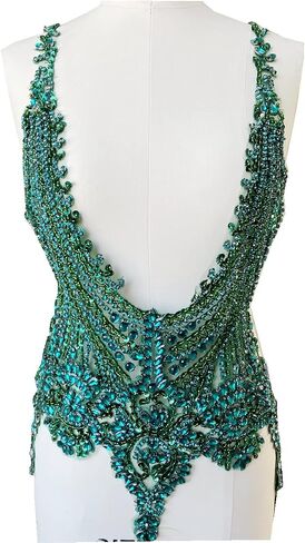 Handmade 16 colour rhinestones lace bodice applique sew on beads sequins trimming patches for dress clothing accessories (Black) in Saudi Arabia