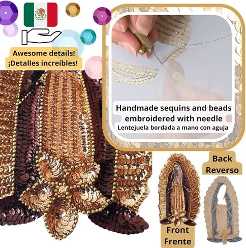 رقعة الترتر Virgen de Guadalupe، رقعة الخياطة Our Lady Guadalupe، رقعة مطرزة بالترتر وردة حمراء، رقعة وردة حمراء ليدي Guadalupe، رقعة الترتر العذراء، رقعة سترة Virgencita Denim in Kuwait