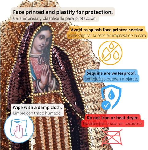 رقعة الترتر Virgen de Guadalupe، رقعة الخياطة Our Lady Guadalupe، رقعة مطرزة بالترتر وردة حمراء، رقعة وردة حمراء ليدي Guadalupe، رقعة الترتر العذراء، رقعة سترة Virgencita Denim in Kuwait
