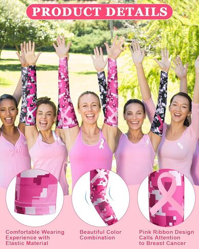 Geyoga 8 أزواج من الأكمام للتوعية بسرطان الثدي وأكمام للذراع بشريط وردي وأكمام تبريد للبيسبول المضغوطة للنساء والفتيات (XX-Large) in Saudi Arabia