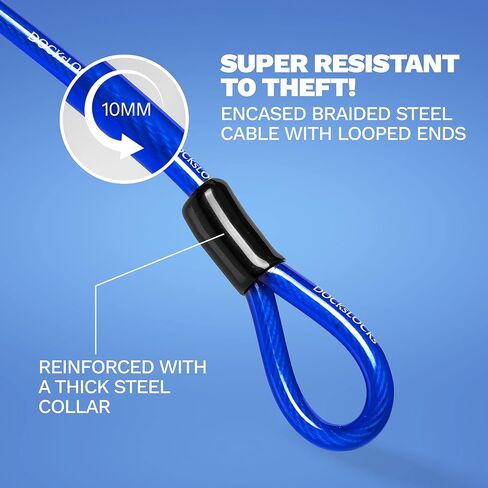 كابل أمان مستقيم مقاوم للطقس من DocksLocks (أطوال من 5 أقدام إلى 25 قدمًا) مع نهايات حلقية معززة، وحماية ضد السرقة لزوارق الكاياك والدراجات وألواح التجديف والمعدات الخارجية والدراجات والمزيد بطول 25 قدمًا in Kuwait