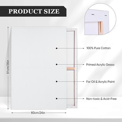 Outus 10 Pack Stretched Canvas 24 x 36 Inch Extra Large Cotton Canvases for Painting Heavy Weight Triple Primed Blank Artist Canvas for Oil Acrylic Paints(24 x 36 Inch) in Saudi Arabia