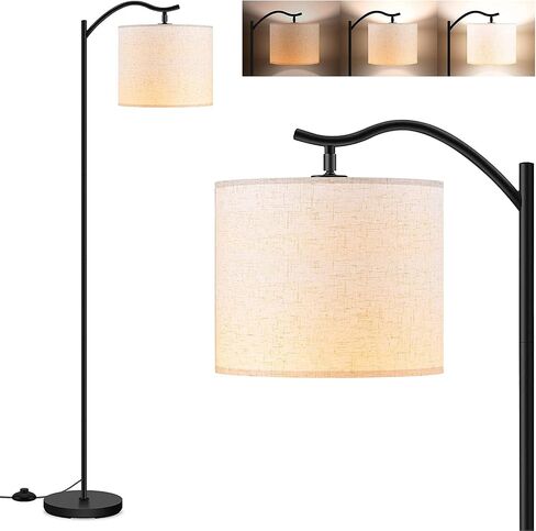 مصباح أرضي BoostArea لغرفة المعيشة، مصباح أرضي مقوس LED بقدرة 9 وات، مصباح قائم طويل وحديث مع غطاء من الكتان، درجة حرارة 3 ألوان، مقبس E26، مفتاح القدم، مصباح أرضي في منتصف القرن لغرف النوم والمكتب in Kuwait