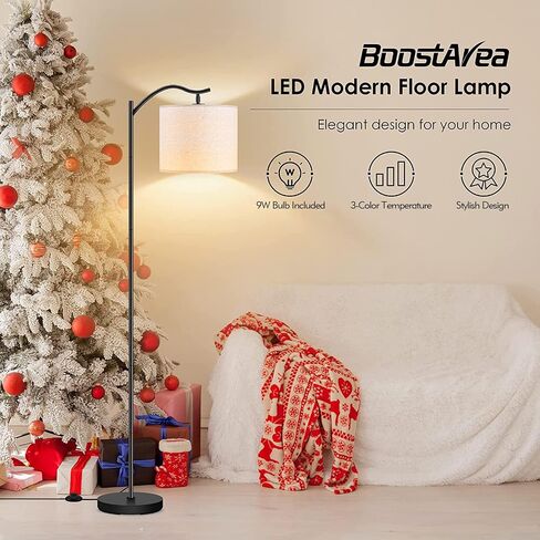 مصباح أرضي BoostArea لغرفة المعيشة، مصباح أرضي مقوس LED بقدرة 9 وات، مصباح قائم طويل وحديث مع غطاء من الكتان، درجة حرارة 3 ألوان، مقبس E26، مفتاح القدم، مصباح أرضي في منتصف القرن لغرف النوم والمكتب in Kuwait