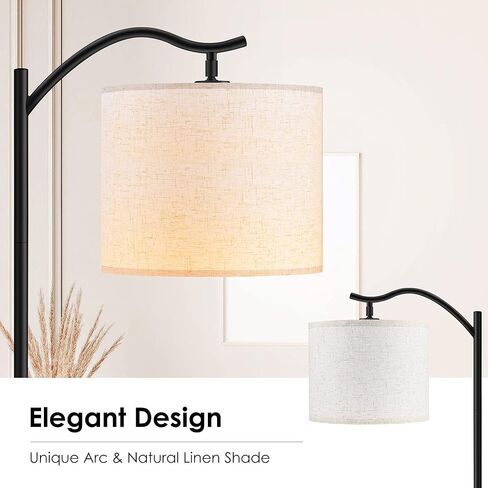 مصباح أرضي BoostArea لغرفة المعيشة، مصباح أرضي مقوس LED بقدرة 9 وات، مصباح قائم طويل وحديث مع غطاء من الكتان، درجة حرارة 3 ألوان، مقبس E26، مفتاح القدم، مصباح أرضي في منتصف القرن لغرف النوم والمكتب in Kuwait