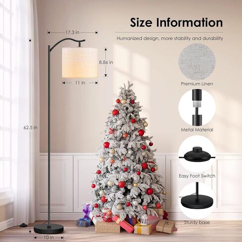 مصباح أرضي BoostArea لغرفة المعيشة، مصباح أرضي مقوس LED بقدرة 9 وات، مصباح قائم طويل وحديث مع غطاء من الكتان، درجة حرارة 3 ألوان، مقبس E26، مفتاح القدم، مصباح أرضي في منتصف القرن لغرف النوم والمكتب in Kuwait