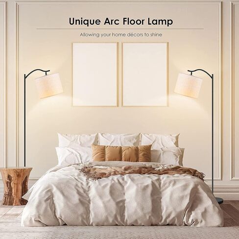 مصباح أرضي BoostArea لغرفة المعيشة، مصباح أرضي مقوس LED بقدرة 9 وات، مصباح قائم طويل وحديث مع غطاء من الكتان، درجة حرارة 3 ألوان، مقبس E26، مفتاح القدم، مصباح أرضي في منتصف القرن لغرف النوم والمكتب in Kuwait