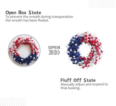 Bibelot 20 بوصة أحمر أبيض أزرق اصطناعي زهرة فورسيثيا إكليل العلم الأمريكي إكليل الزهور الزخارف الوطنية إكليل الرابع من يوليو يوم الاستقلال يوم الذكرى يوم العلم للتعليق in Kuwait