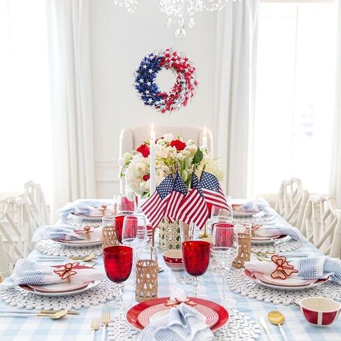 Bibelot 20 بوصة أحمر أبيض أزرق اصطناعي زهرة فورسيثيا إكليل العلم الأمريكي إكليل الزهور الزخارف الوطنية إكليل الرابع من يوليو يوم الاستقلال يوم الذكرى يوم العلم للتعليق in Kuwait