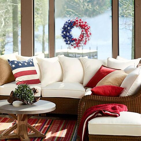 Bibelot 20 بوصة أحمر أبيض أزرق اصطناعي زهرة فورسيثيا إكليل العلم الأمريكي إكليل الزهور الزخارف الوطنية إكليل الرابع من يوليو يوم الاستقلال يوم الذكرى يوم العلم للتعليق in Kuwait